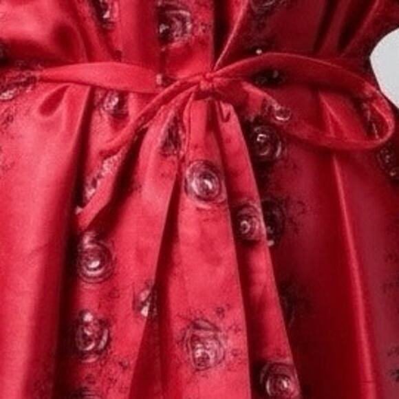 Private Luxuries Robe Red Satin Floral Kimono Style Belted Women L - Picture 3 of 4